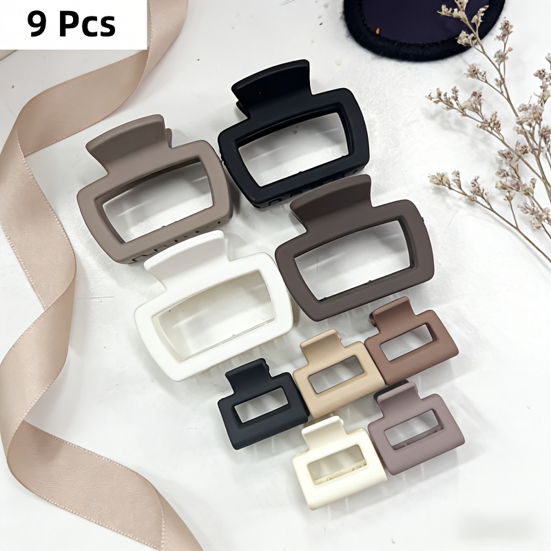 TEMU 9pcs Minimalist Milk Coffee-colored Hollow Square Hair Clip Set (4 Medium, 5 Mini Clips), Unisex Hair Clips For Women, Stylish And Elegant, The