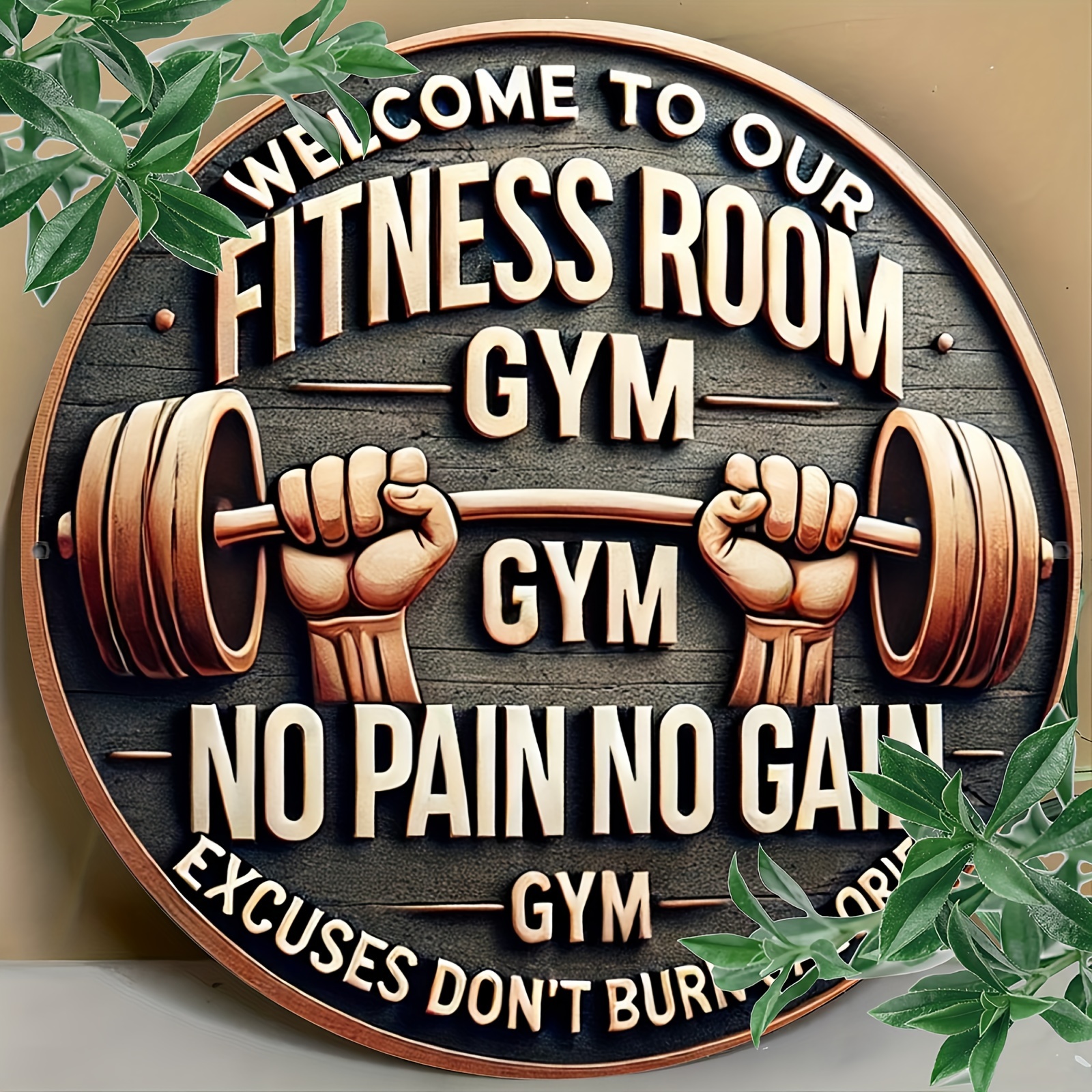 

Inspirational Fitness Room Wall Art, 1pc Aluminum Gym Sign 8x8 Inches - Sturdy Motivational Workout Decor For Home Gym Enthusiasts, No Pain No Gain, Excuses Don't Burn Calories Plaque