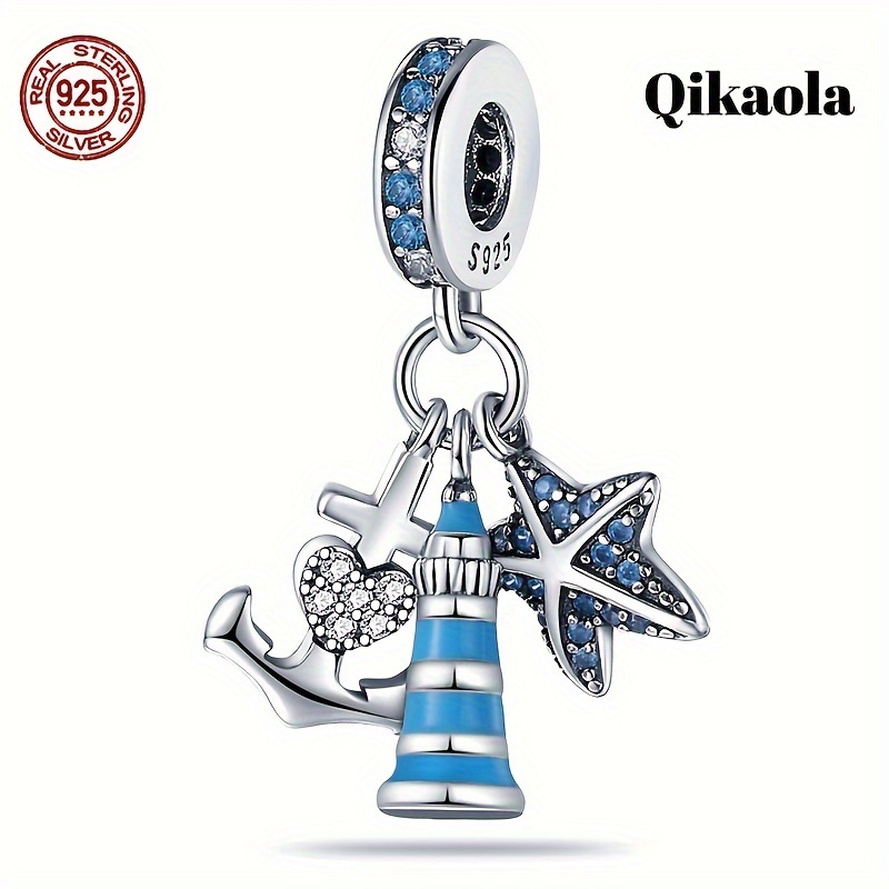 

3g 925 Sterling Silver Starfish Lighthouse Ocean Series Women's Fashionable Pendant Beads Suitable For Original Bracelets, Necklaces, Pendants, Jewelry Making, Birthday Surprise Gifts For Mom