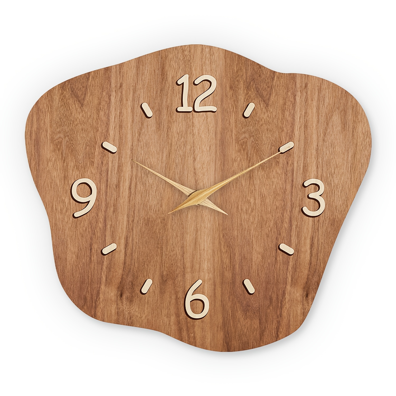 Image of Constantplanet Silent Wall Clock - Irregular Cut Cream Artificial Wood Wall Art, Battery Operated (aa Not Included) For Living Room, Bedroom, Kitchen Decor - 12/14/16 Inch Home Gift