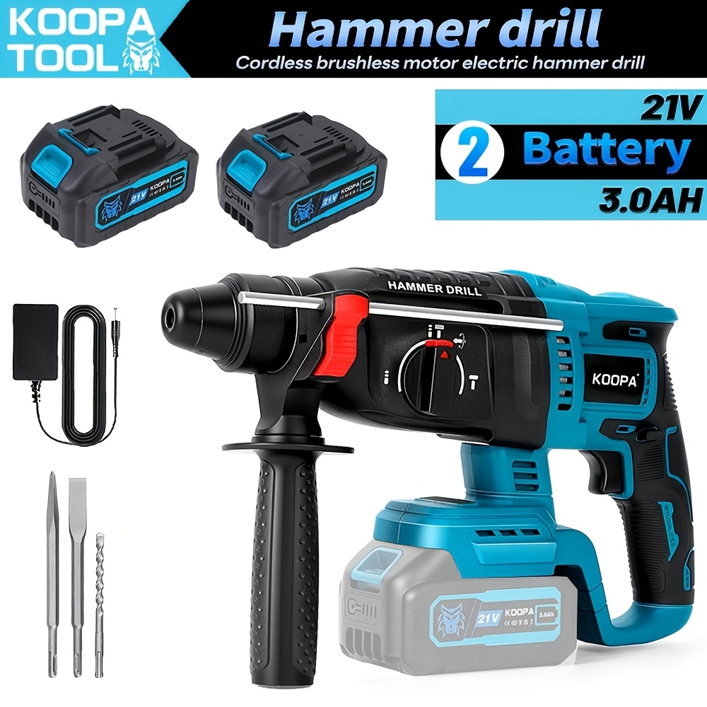 Koopa Tool Brushless Hammer Drill Kit, Up To 4500 Rpm, With Safety Clutch, 360° Auxiliary Handle And 5 Drill Bits, 1/2 3.0ah Battery, Suitable For Work
