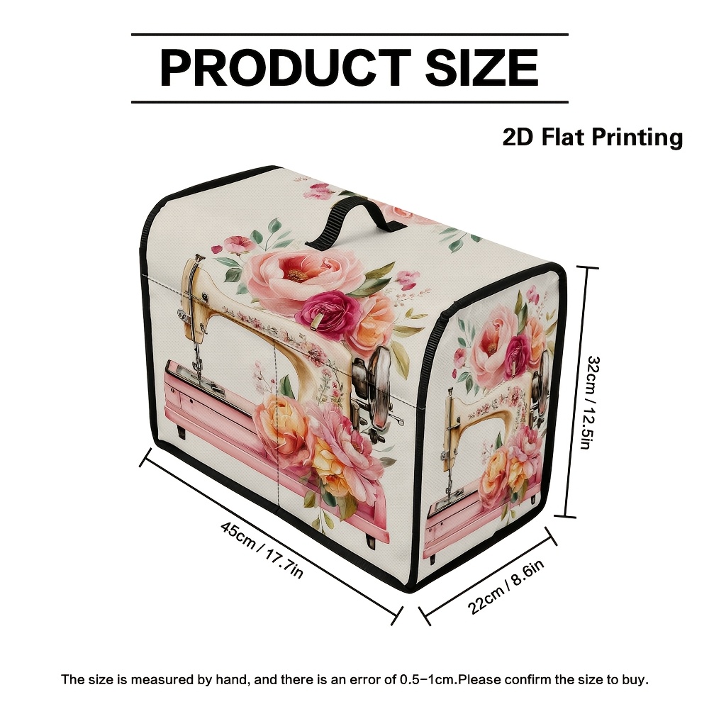 TEMU 1pc 2d Flat Home Sewing Machine Cover With Vintage Sewing Machine Flower Decor Graphic, Durable Mixed Color Dust Shield, Foldable Storage Case