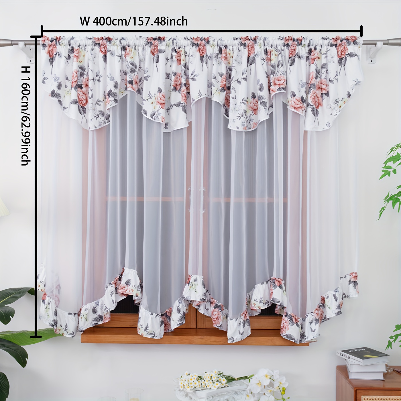 1 Panel Printed Curtain With Drapery, Floral Design, Light Filtering Sheer, Soft Comfortable | All In Curtain For Bedroom, Dining Room, Kitchen, Rod Pocket, Clip Ring, Hook Top