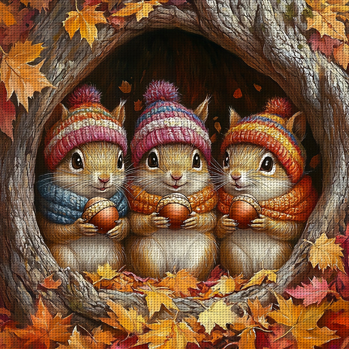 TEMU Zuoanlf 1 Set 30*30cm/11.8*11.8in Frameless 11ct/14ct Stamped Cross Stitch Kit, 3 Squirrels Pattern, Suitable For Adult Beginners Relaxation