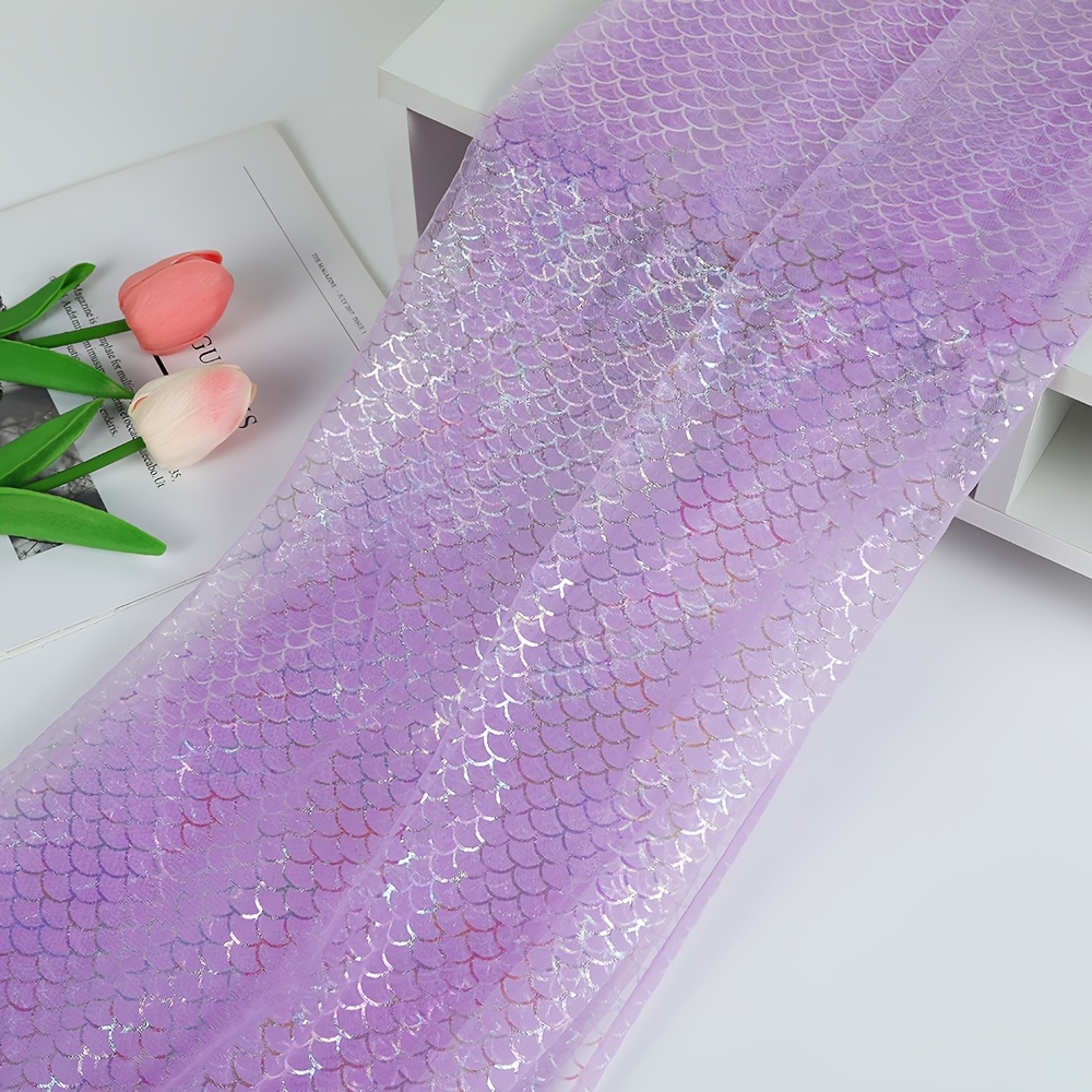 TEMU Iridescent Fish Scale Hot Stamping Pattern Table Runner 70*200/300 Cm, Transparent Mesh Gauze Table Runner, Wedding Banquet Tablecloth, Table