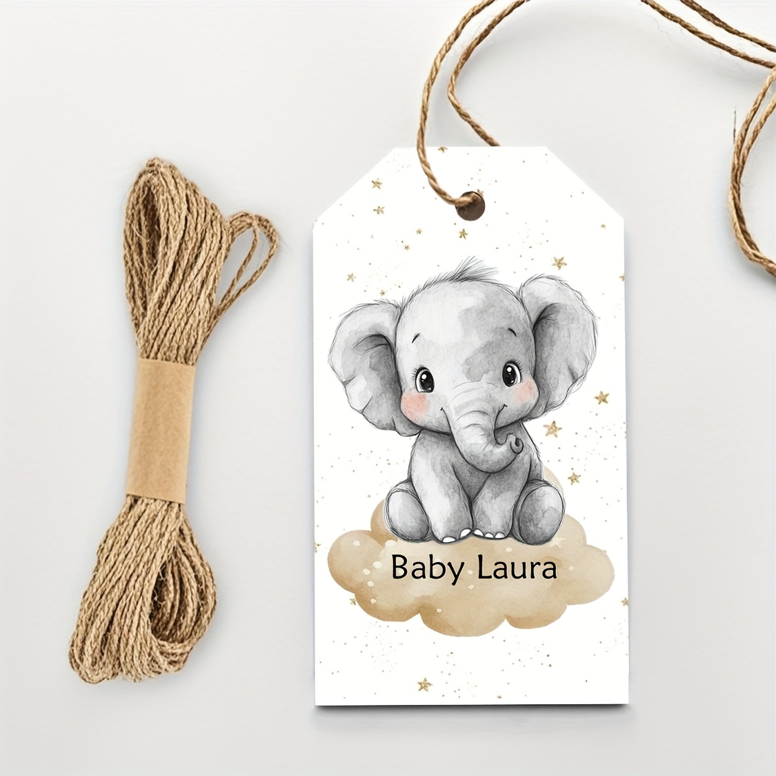 TEMU 24 pz, Etichette Personalizzate per Baby Shower, "Hello Baby", Illustrazione di Elefantino, Per Piccolo, Adatte per Decorazione Regali,
