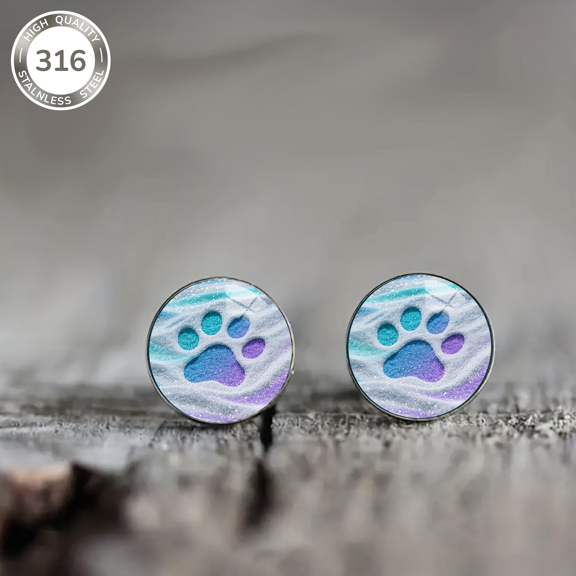 Image of 1pair Colorful Paw Pattern Steel Stud Earrings, Easy And Men's And Women' Party Wear Jewelry Earrings