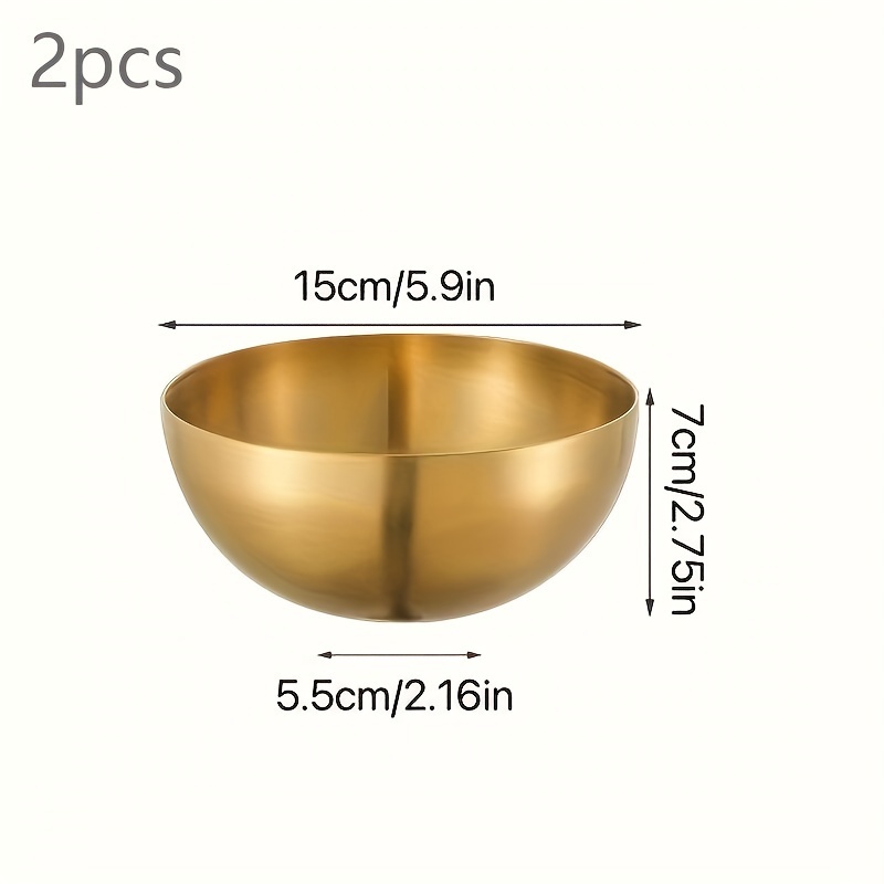 Image of Set Of 2 Small Golden Stainless Steel Salad Bowls - Rust-resistant Round Kitchen Serving Bowls, Suitable For Fruits, Noodles, And Salads - Durable Mixing Bowls, Ideal For Baking And Tableware
