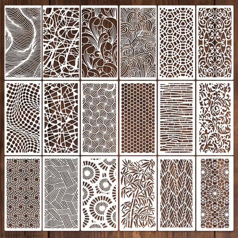 TEMU 18pcs Large Reusable Irregular Geometric Shapes And Leaves Painting Stencils - 7.9x3.95 Inches White Pet Plastic Irregular Leaves And Geometric