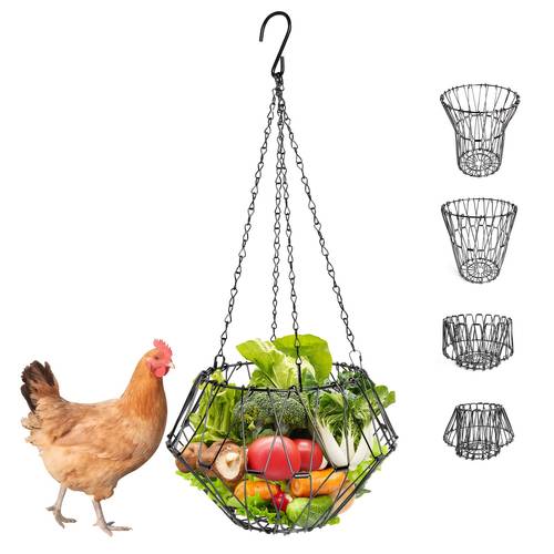 1pc adjustable metal chicken feeder 6 5 hanging fruit and vegetable dispenser with 4 chains for chicken coops no battery required