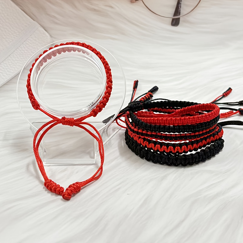 Red and Black Adjustable Friendship Bracelet, Couple Style