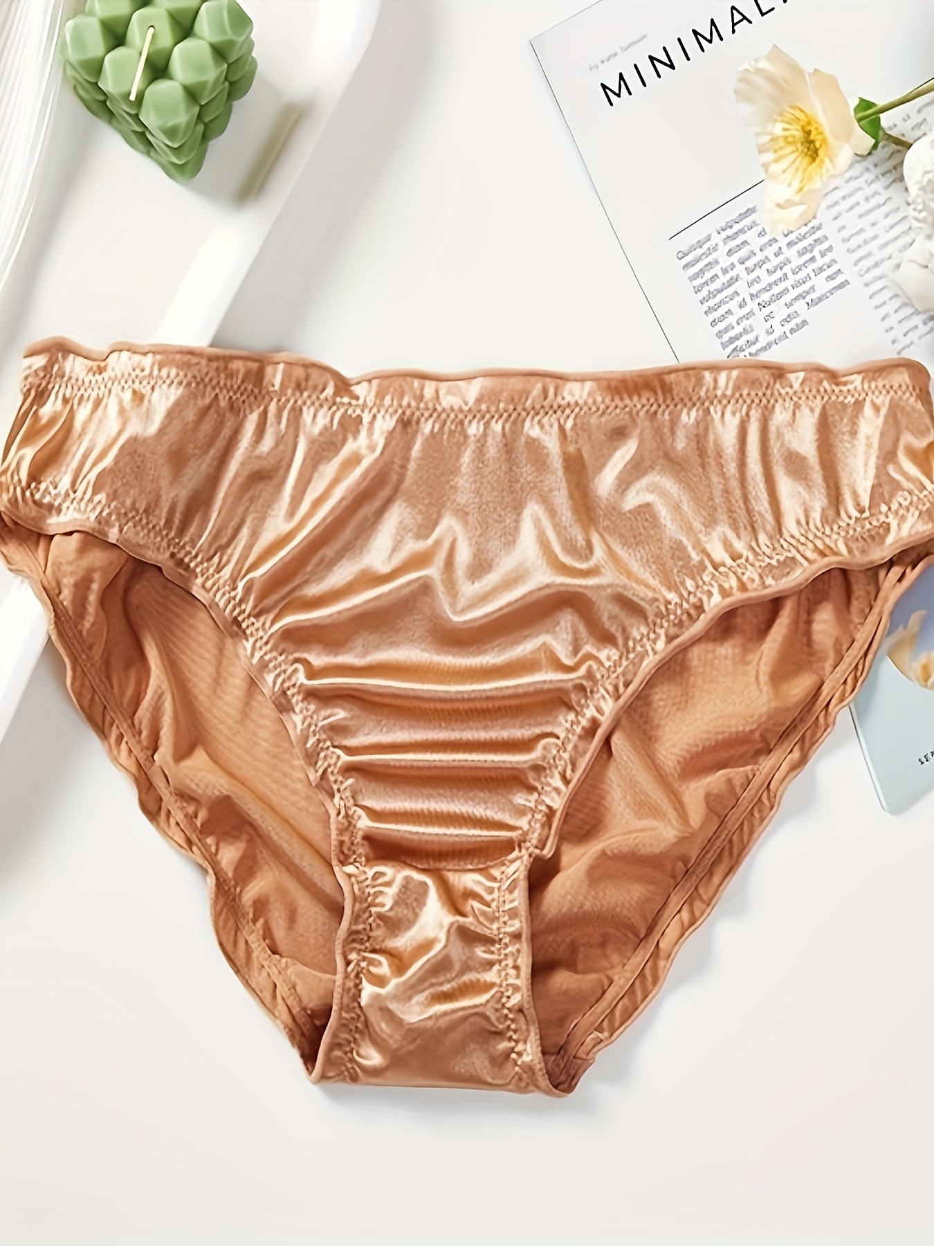 Ruched Satin Briefs Comfy Breathable Intimates Panties - Temu