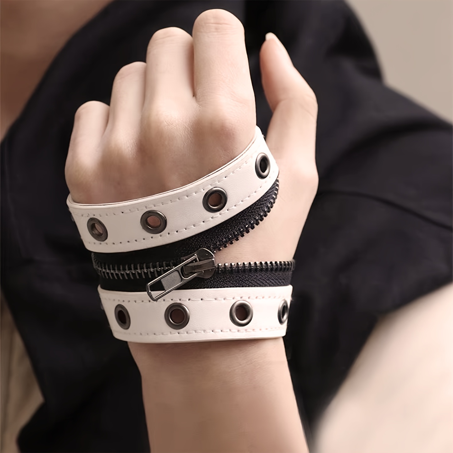 Gothic PU Wide Bracelet, Punk Rock Style for Couples