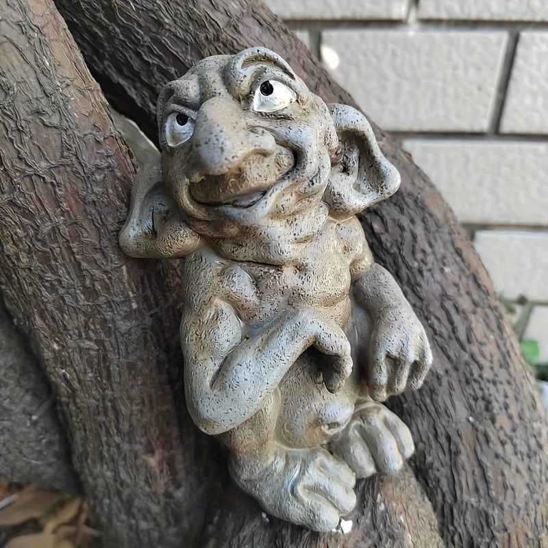 

Gothic Resin Troll Sculpture - Whimsical Tree Goblin Figurine, Stone-look Garden Statue, Charming And Fun Gift For Home And Garden Decor