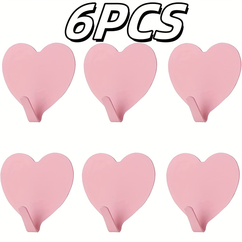 6 Self-adhesive Heart-shaped Hooks, Cute And Removable Wall Hooks Made Of Stainless Steel, Damage-free Sticky Hooks For Hanging Trendy Wall Decor, Backpacks, Coats, And Bathroom Items, Utility Hooks
