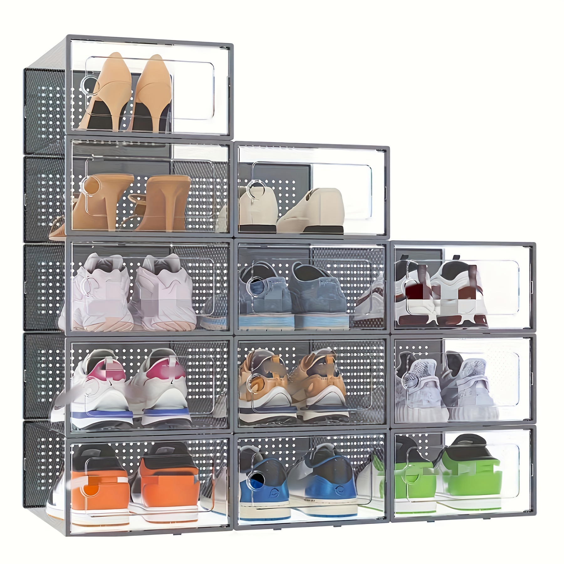 

12/6pcs Shoe Storage Boxes, Plastic Black Transparent Xl, Square Shoe Organizer Cabinets With Lids, Waterproof, , Lid Design, Home & Kitchen Storage Drawers