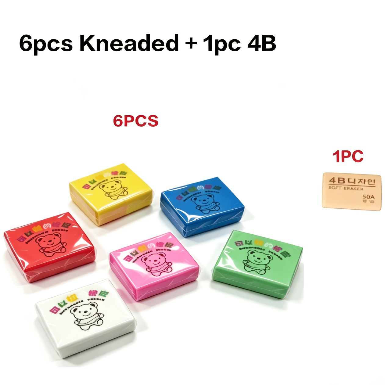 TEMU 7pcs(6+1)stretchable Kneadable Erasers Soft Moldable Art Pencil Erasers Portable Stationery For Students Office Ideal Back To School Gifts