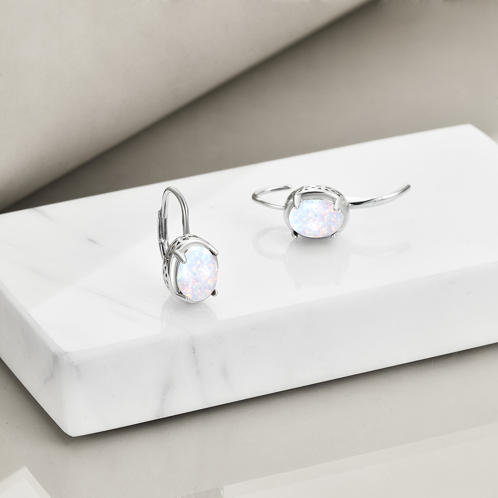 yfn 925 sterling silvery opal earrings for women Product details 0