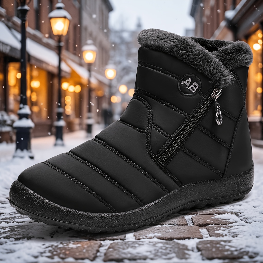 Solid Color Women's Hiking Snow Ankle Boots, Warm Outdoor Wear