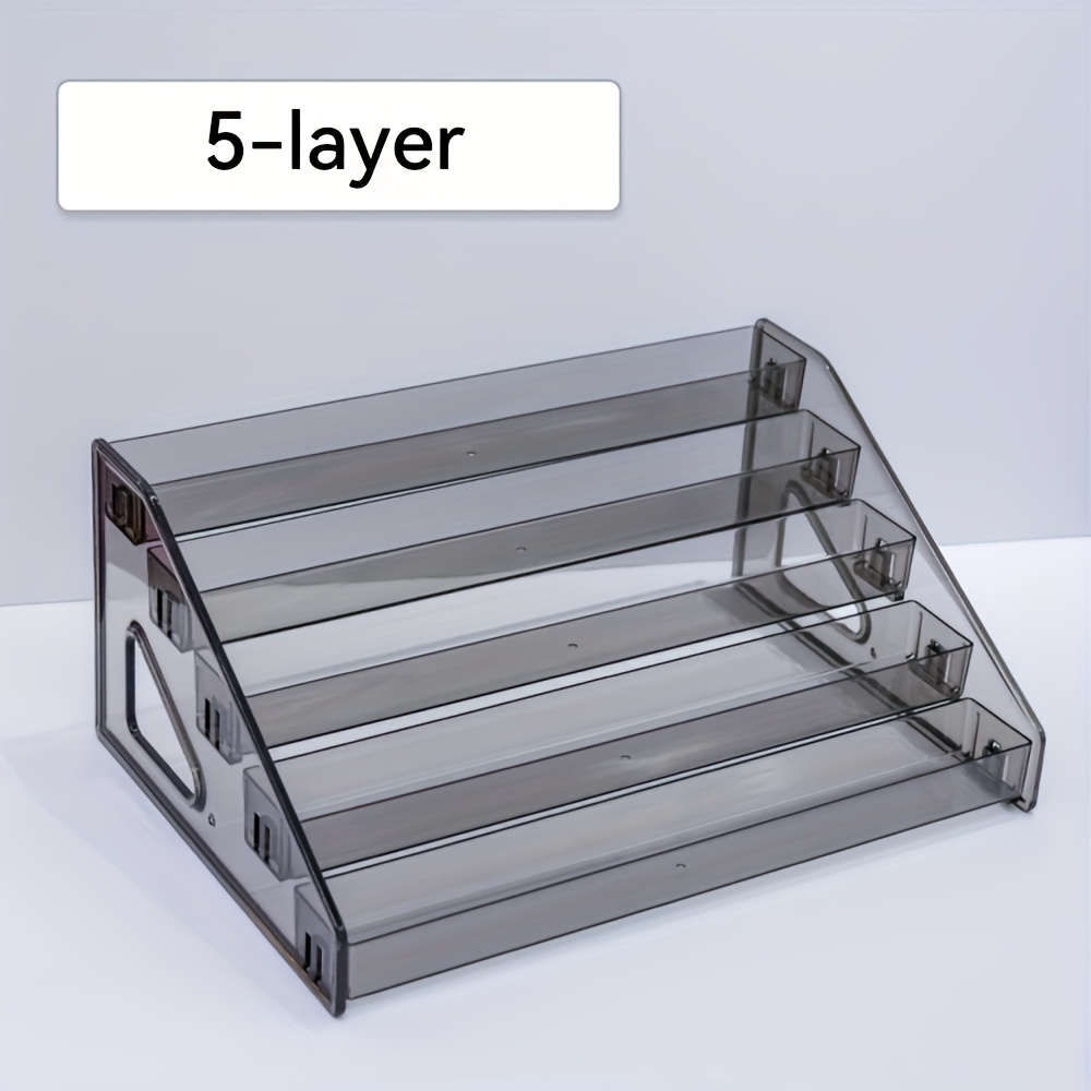 TEMU 1pc Expandable 3-7 Tier Transparent Grey Makeup Organizer Shelf - Durable Plastic Cosmetic Display Stand For Eyeshadow Palettes, Lipsticks, Nail