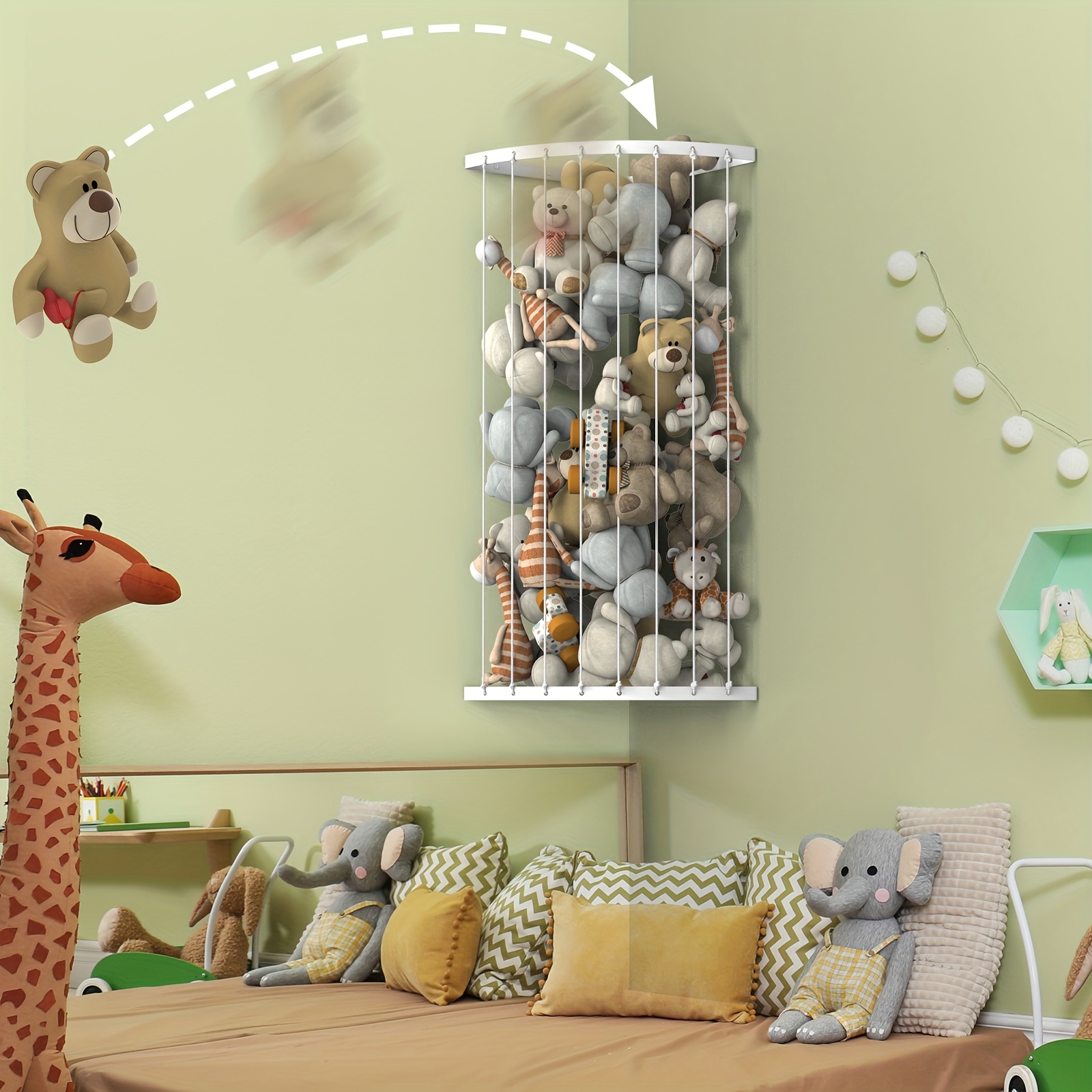 TEMU Corner Stuffed Animal Storage Organizer,, Save For Hanging Wall Plush Holder, Stuffed Animals Hammock Net Adjustable Length
