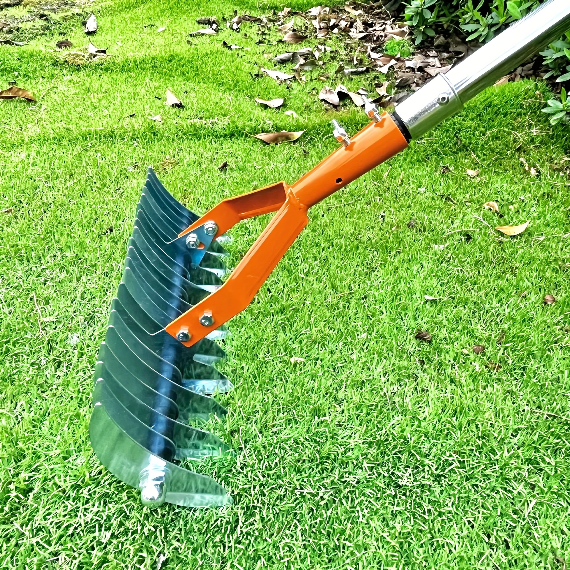 heavy duty lawn garden rake detachable head with sharp   stainless steel construction ergonomic grip handle for yard lawn care leaf   thatch removal ideal for home yard maintenance versatile tool sturdy build gardening accessory   Product details 8