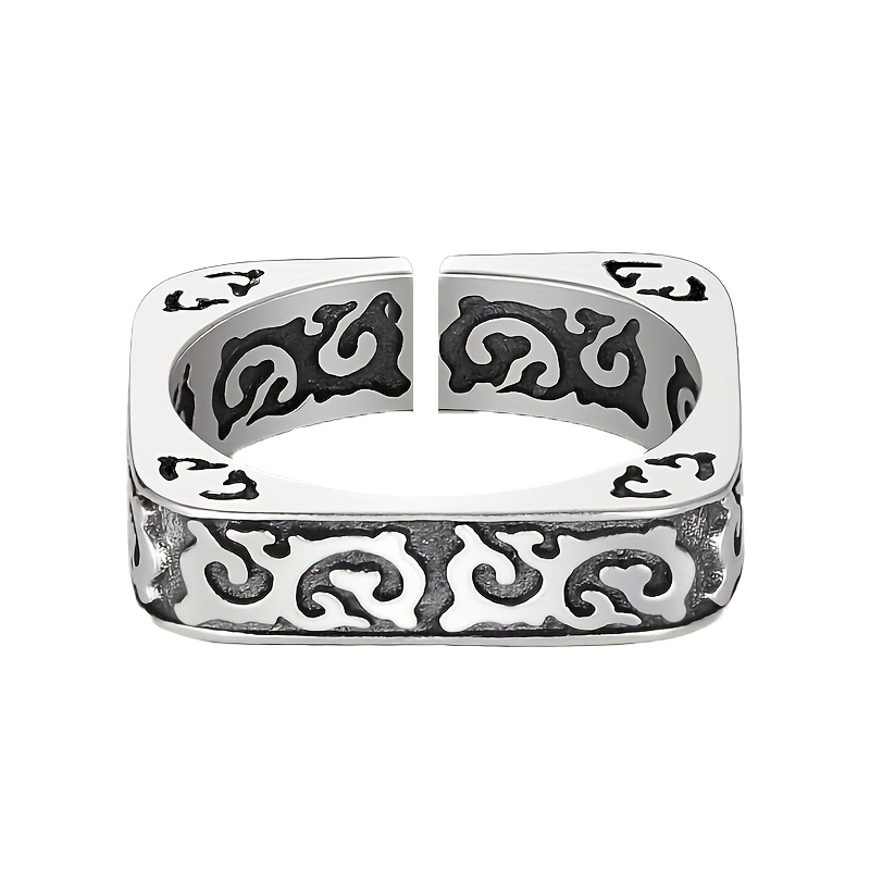 Vintage Auspicious Clouds Square Ring — Unique Design