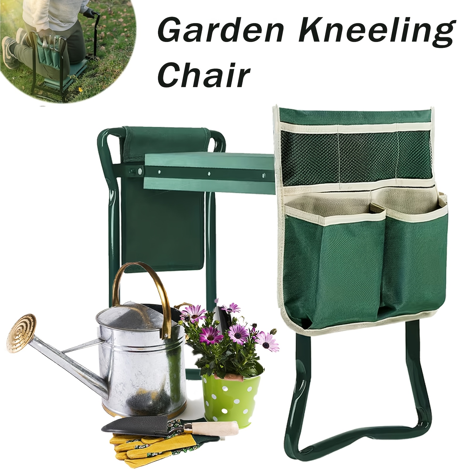 Image of Garden Kneeler And Seat - Collapsible And Portable With Handles, Includes A Pouch For Gardening Tools, Dimensions 60 X 50 X 24cm