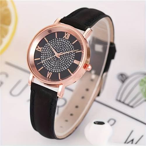 versatile casual womens faux leather starry quartz watch elegant wristwatch holiday gift teenager men women style student style