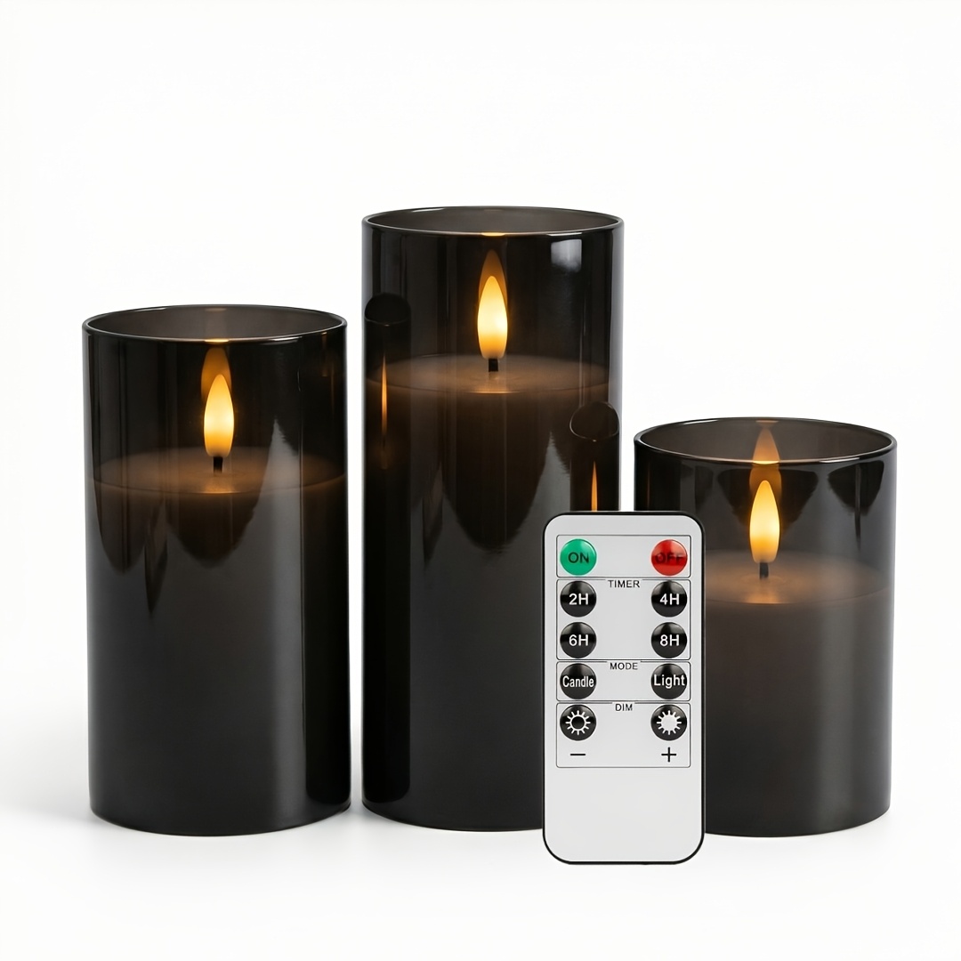 TEMU Black Flameless Candles With Remote Control, Timer, And Battery-powered (batteries Not Included). Wick Flickers To Realistic Warm Light. Made Of
