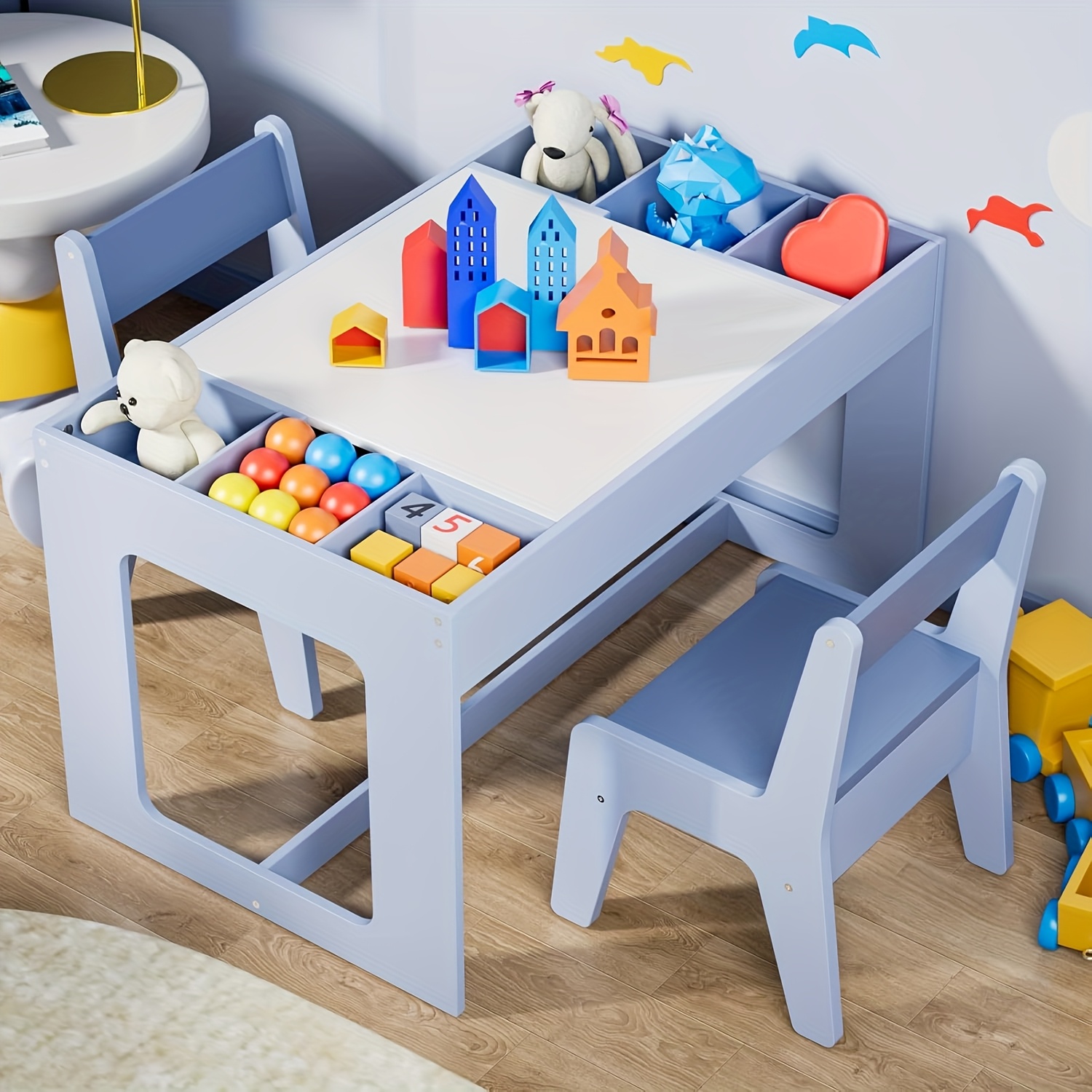 kids table chair set in wooden activity desk w Temu