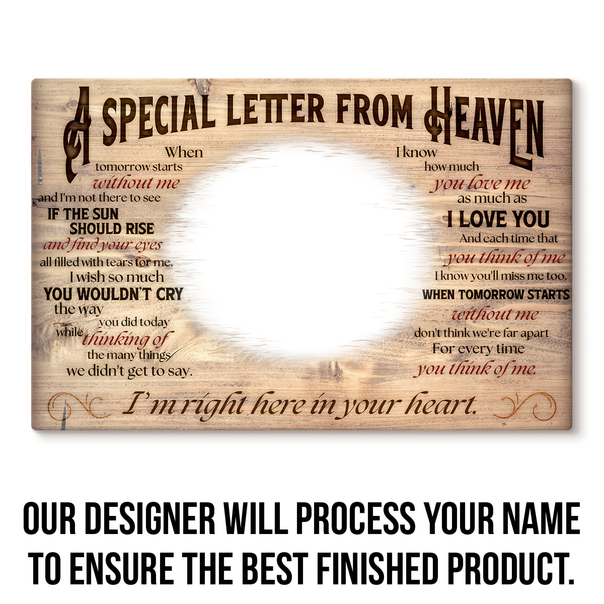 TEMU Personalized Photo Canvas " Letter From Heaven" - Memorial Gift For Couples, Artistic Wooden Frame Wall Decor With Customizable Message, Ideal