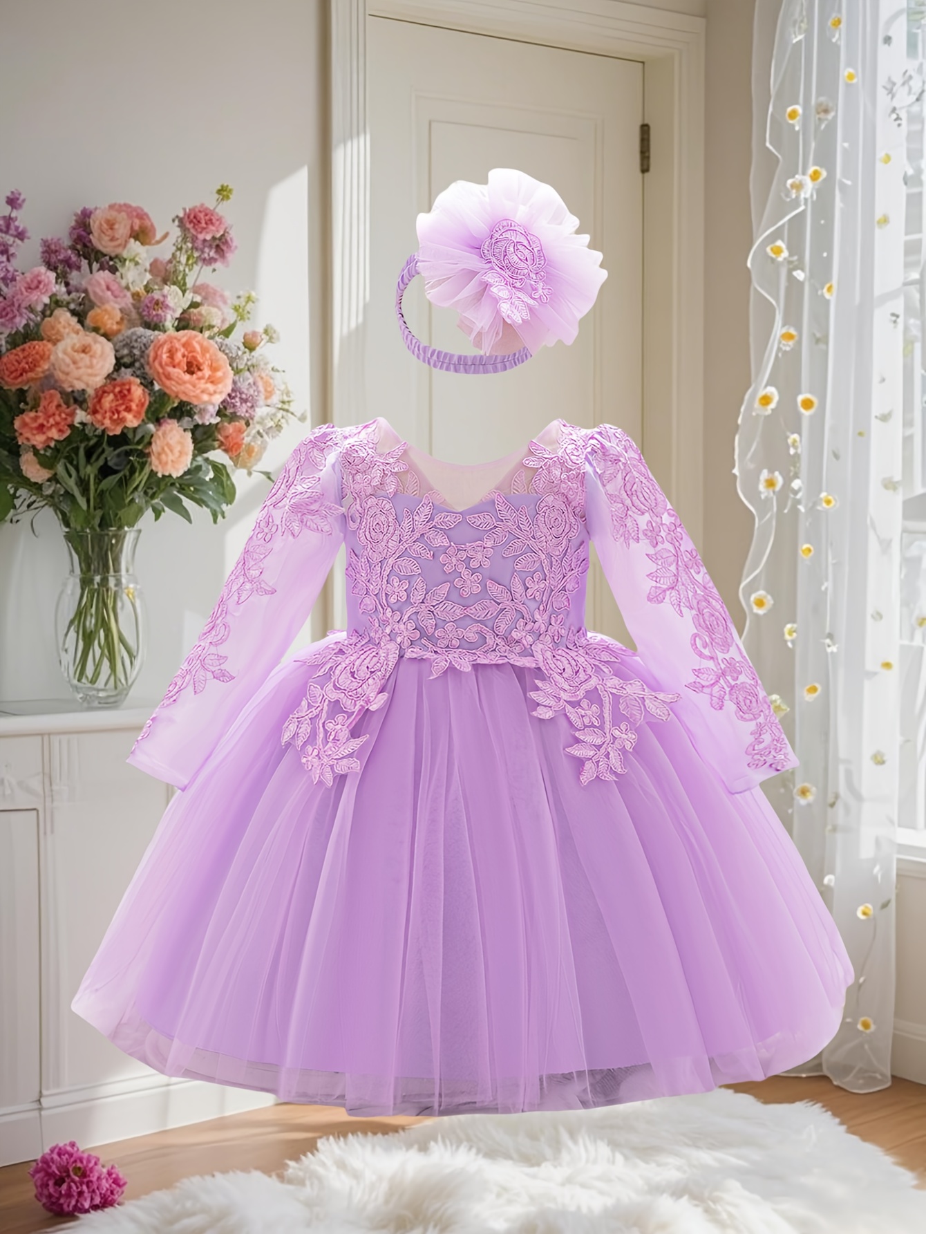 purple long sleeve dress girls featuring three - Temu Bahrain
