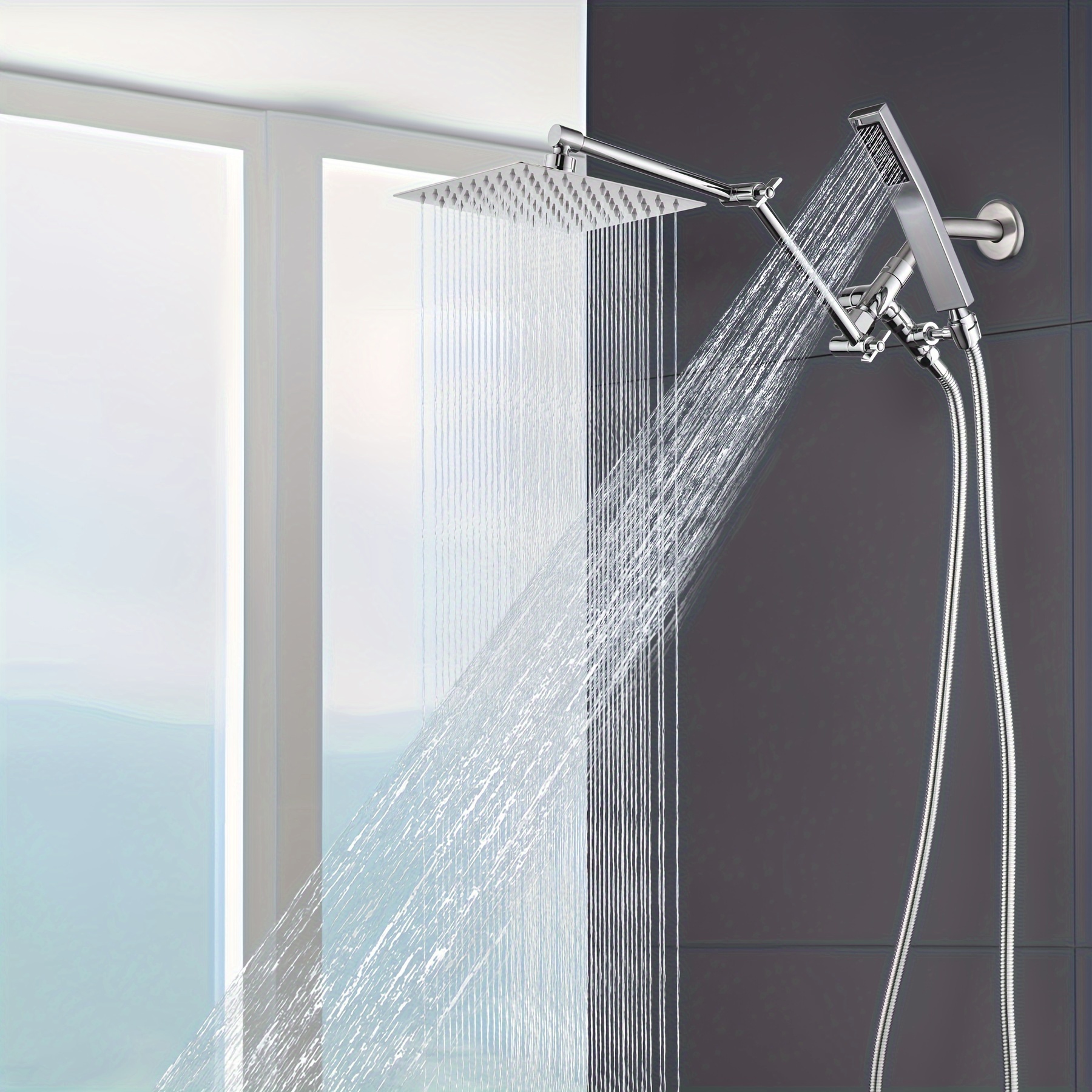 

All Metal Square Shower Heads With Handheld Spray Combo, 12" Head With 3-way , High Pressure Shower Head With Flexible Extension Arm, 71" Extra Long Hose