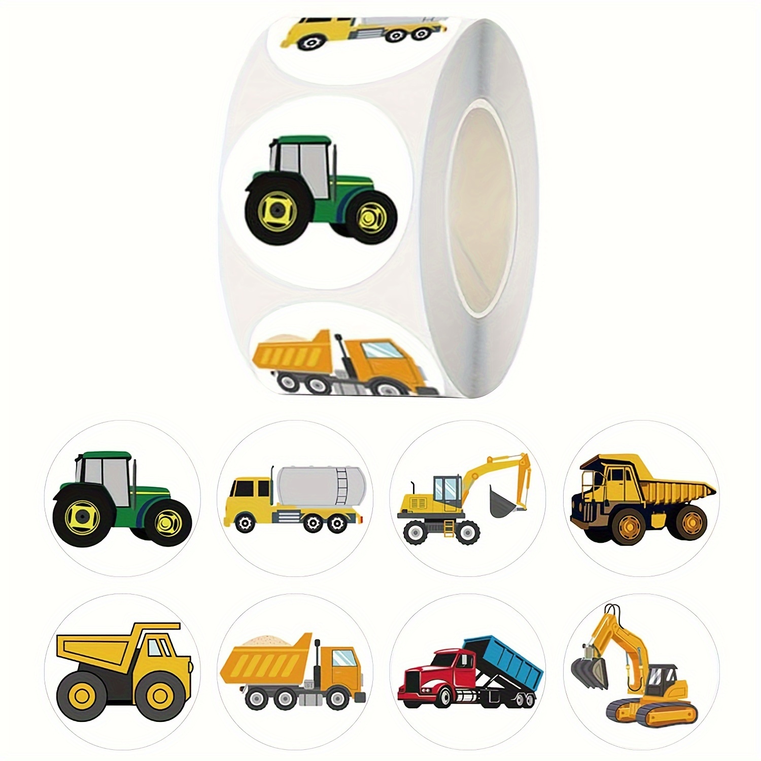 

500pcs/roll Engineering Vehicle Stickers Reward Sticker Gift Decoration Label Stationery Supplies