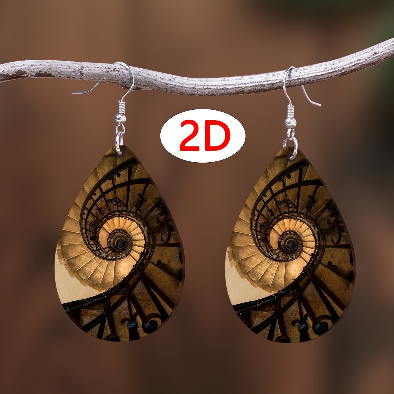 Women's Retro Spiral Staircase Acrylic Water Drop Pendant Earrings