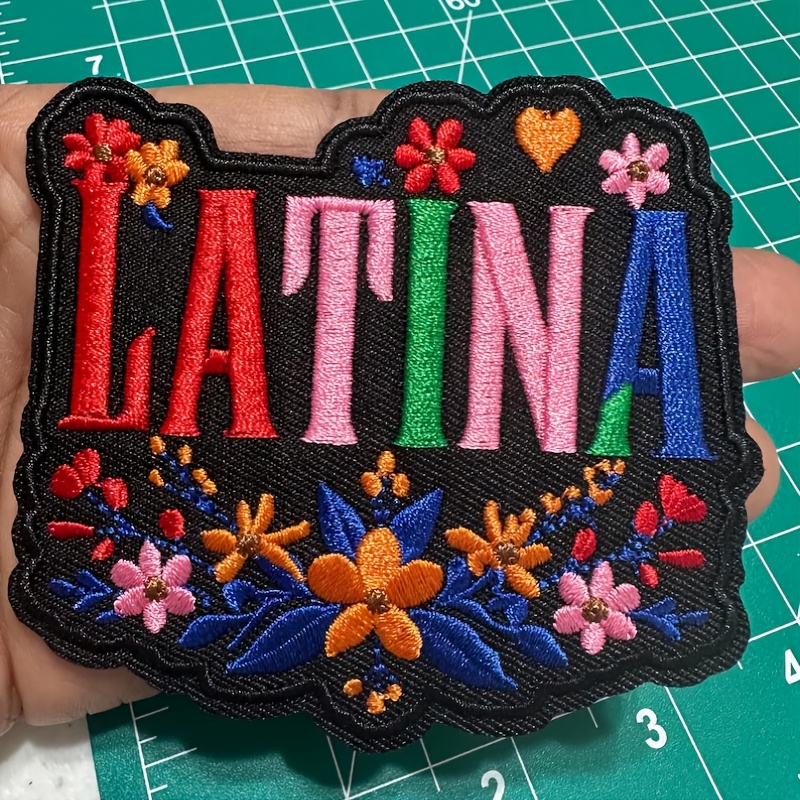 TEMU 1pc Latina Floral Letter Embroidered Patch, Iron On Flower Applique Patch For Clothing, Jacket, Backpack And Diy Decoration