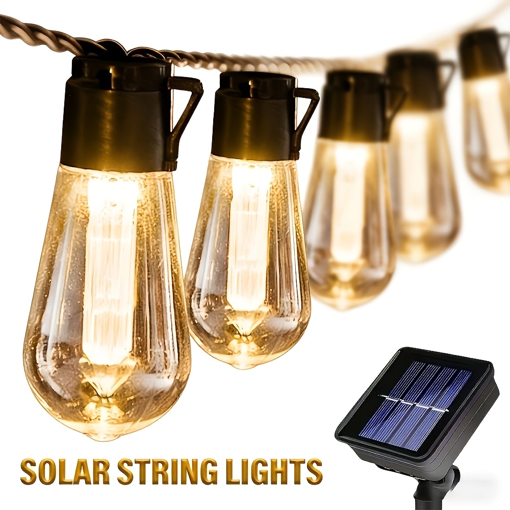 guirnaldas de luces solares para exteriores, luces led solares para jardín, con bombillas edison regulables, ideales para patios traseros,   de comedor  , jardines,  , gazebos,   y decoraciones para fiestas (   )
