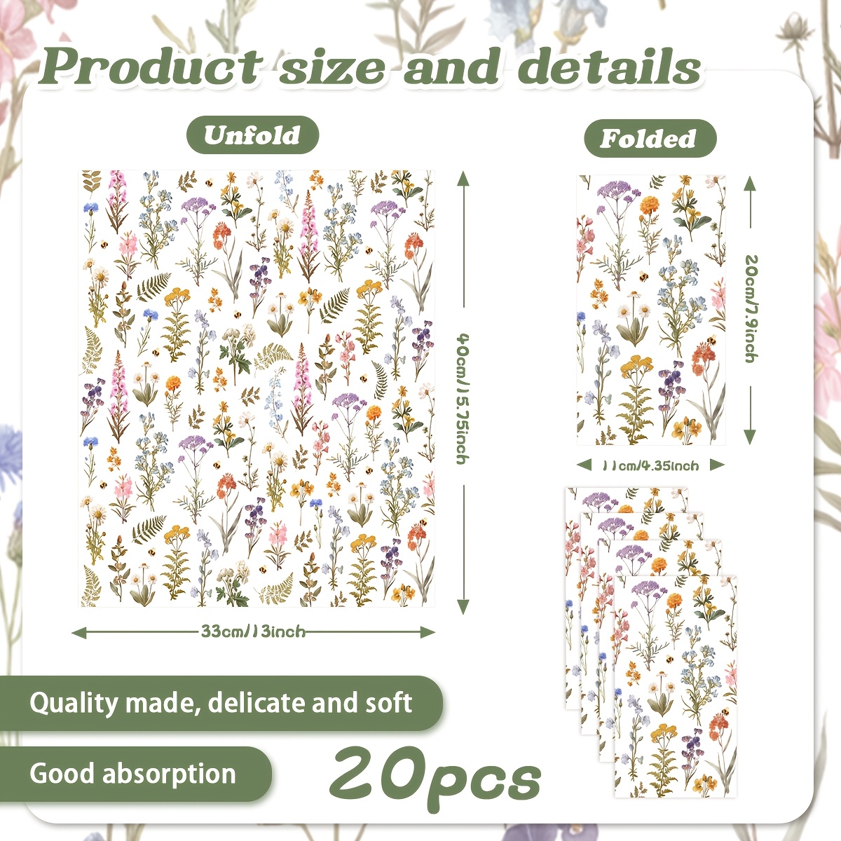 E-shop Vintage Party Servietten mit floralem Grün Pflanzen Motiv, geeignet für Zusammenkünfte, Teepartys, Geburtstagsfeiern und Tischdekorationen