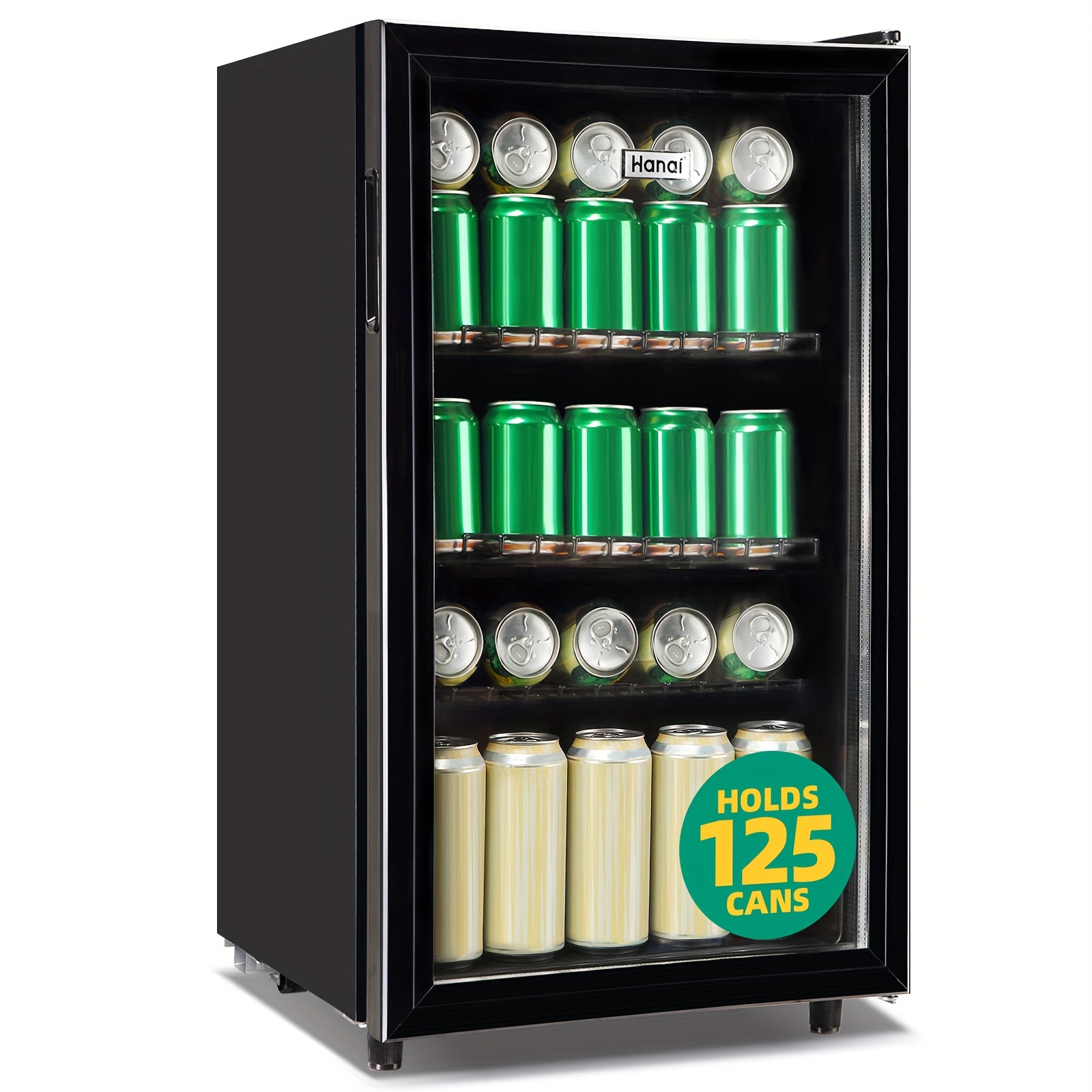 Beverage Refrigerator Cooler 3.5 Cu.ft/1.7 Cu.ft, 125/60 Can Mini Small Fridge With Glass Door Led Light And Adjustable Shelves, Perfect For Home Bar Office, Black