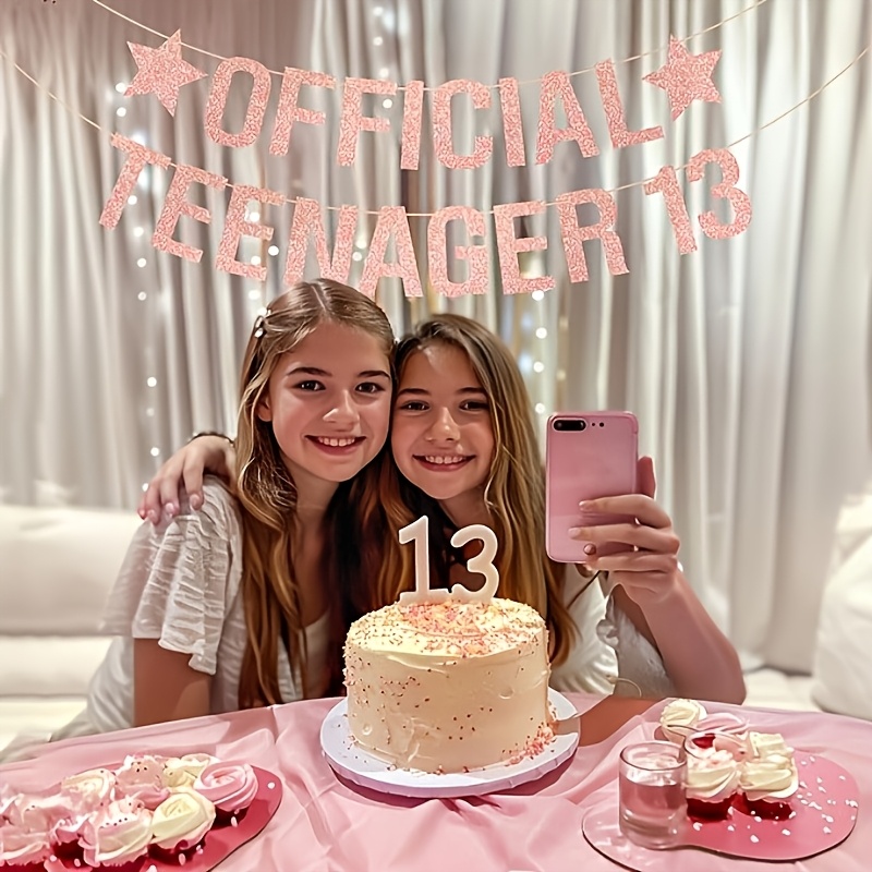 Image of 13th Birthday Banner Suitable For & - Rose Golden Glitter Decorations With Banner For Teen Party Supplies, Room Decorations, Paper Party Backdrop For 13 Year Birthday Celebration