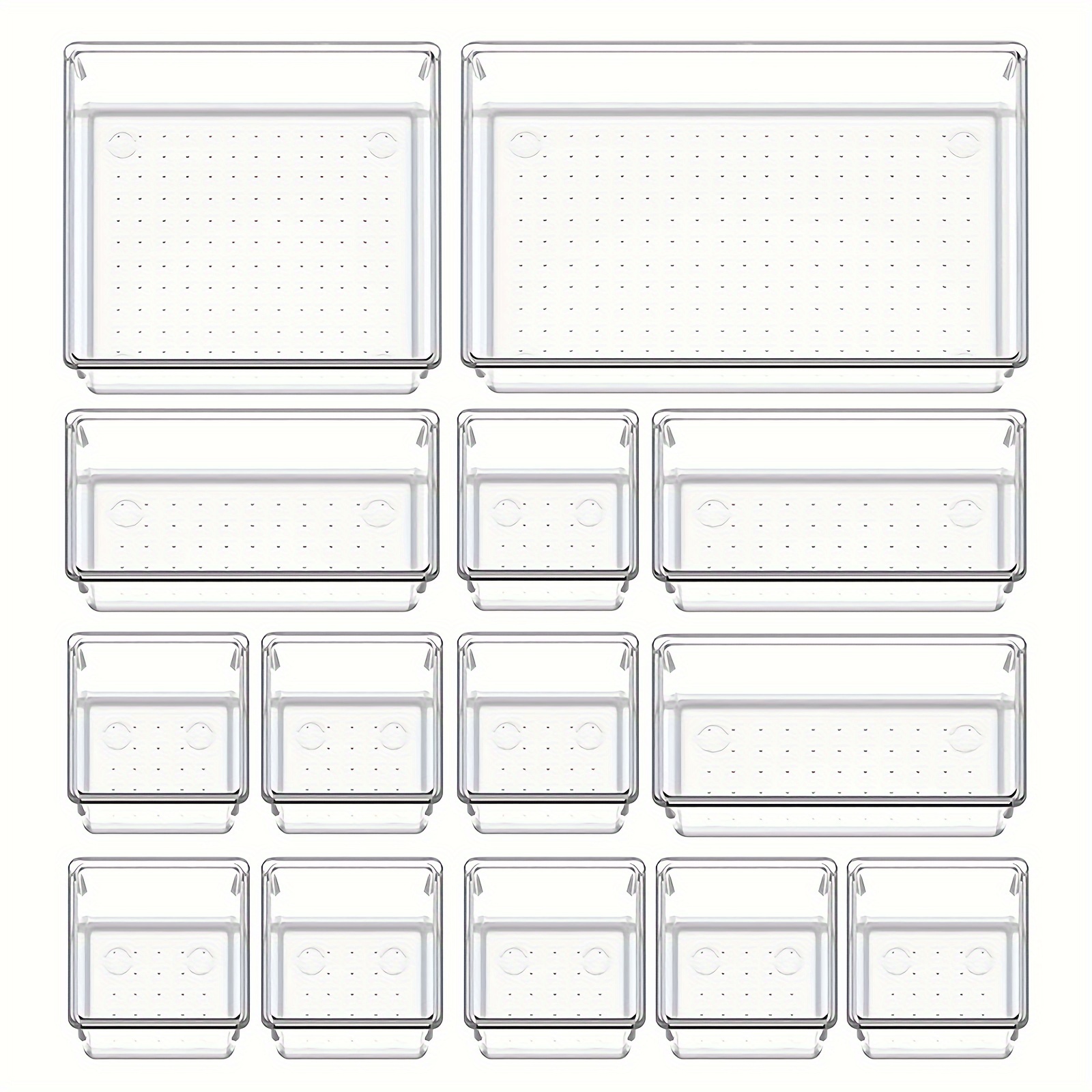 

7/14pc Set Clear Plastic Drawer Organizers With Non-slip Pads - Perfect For Makeup, Jewelry, Kitchen, Bathroom & Office - Durable Pet Material