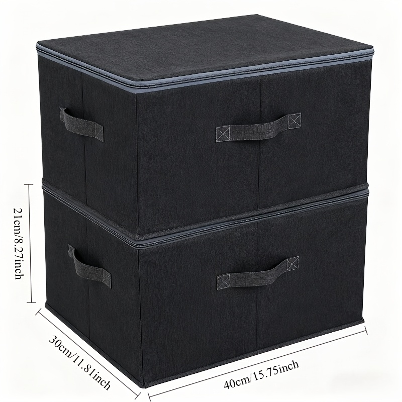 2pcs Large Capacity Foldable Fabric Storage Boxes With Lids And Handles - Durable, Collapsible Organizer Cubes For Clothes,, Photos - Ideal For Closet, Bedroom, Home Use