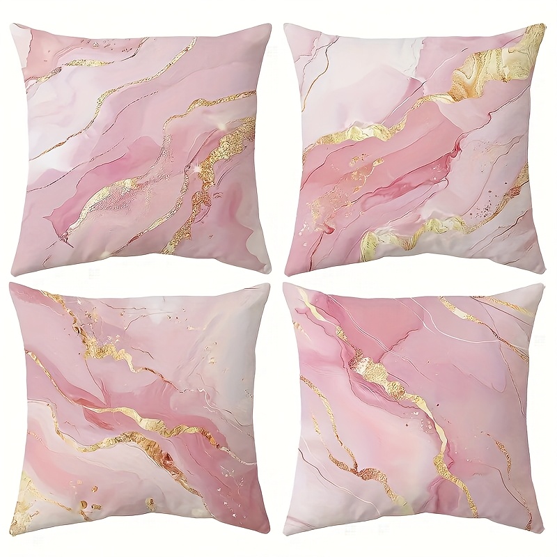 TEMU 4 Pink Marble Textured Pillowcases, 18x18 Inches - Elegant High-end Style With , Zipper, Machine Washable Polyester, For Sofa And Porch Trim,
