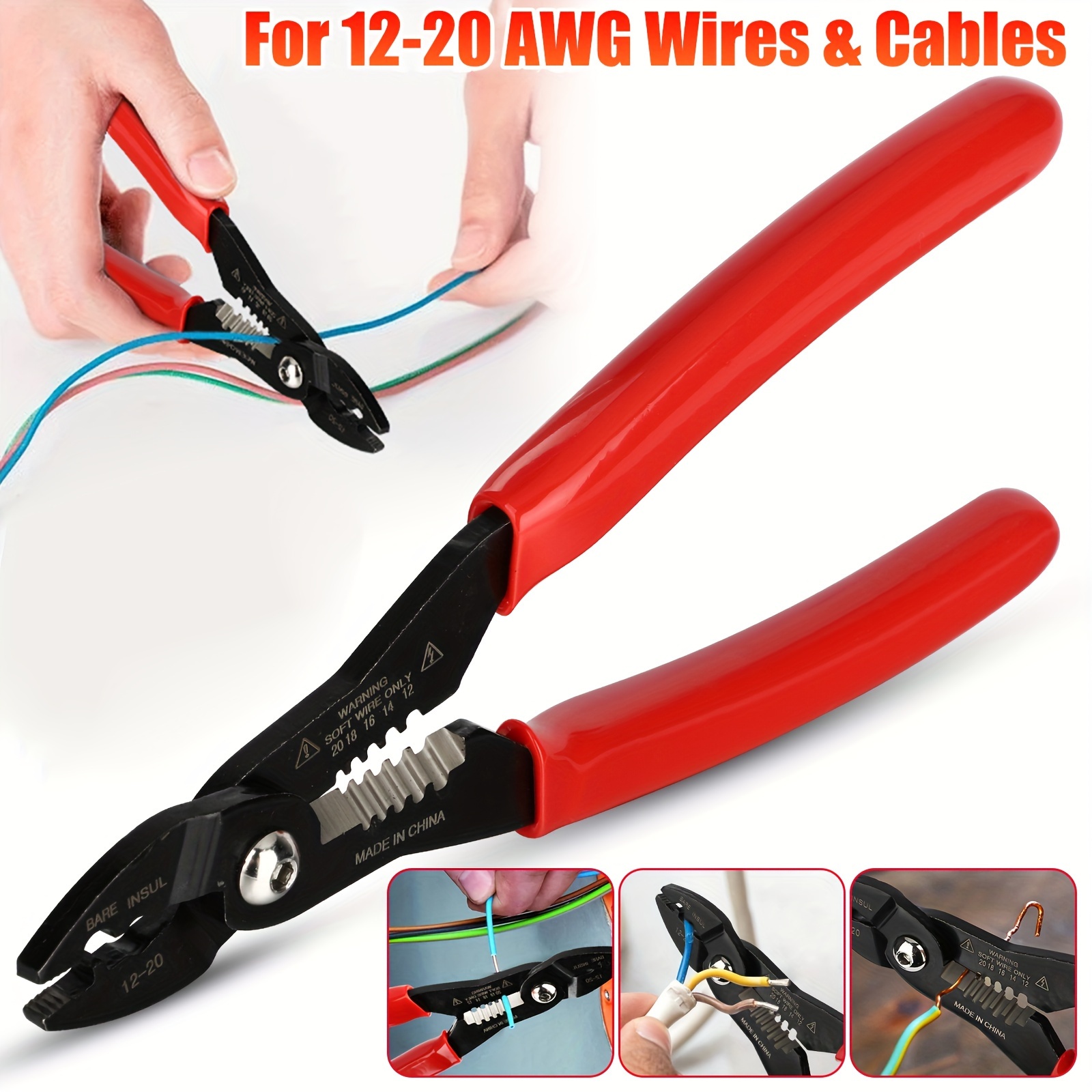 

1pc Multi Purpose Electricians Pliers, Compact Wire Stripper, Wire Crimper, Wire Cutter & Gripper, Service Plier For 12-20 Awg