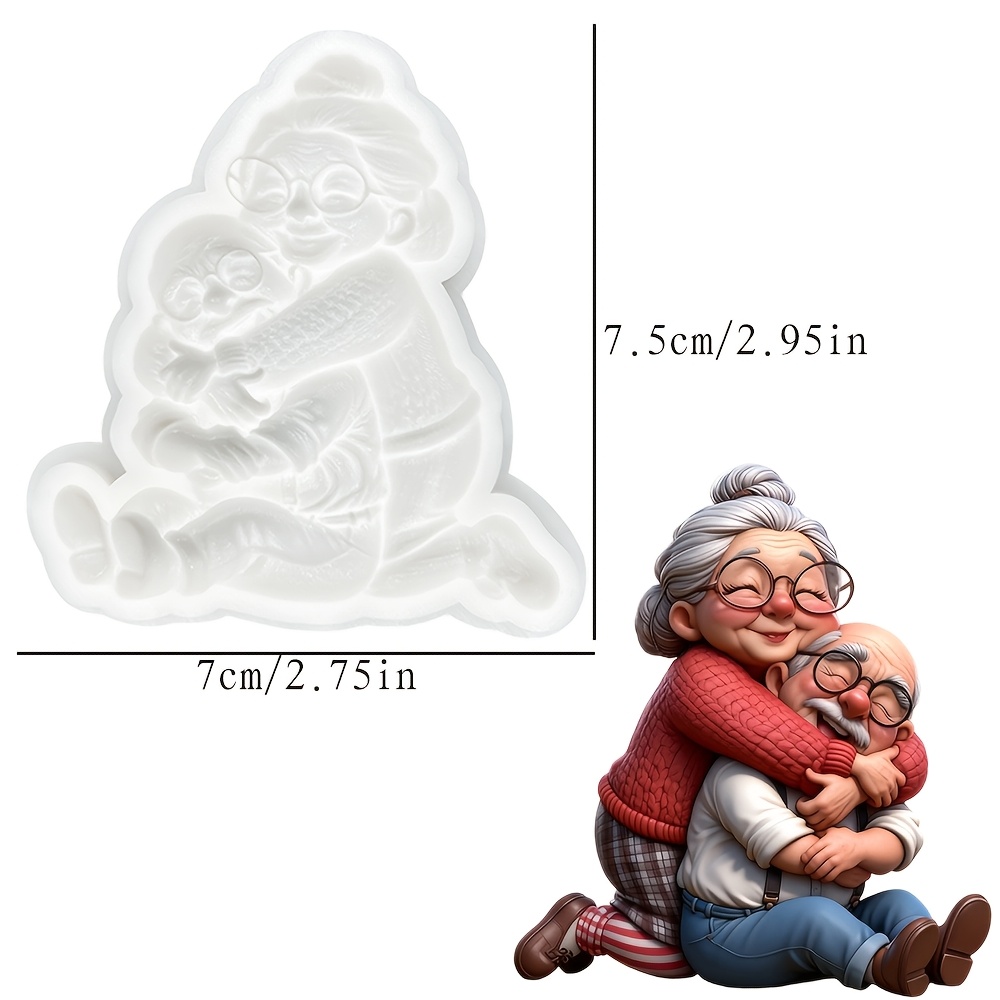 Image of A Mini Cartoon Of An Elderly Couple With White Hair And Glasses, Holding A Silicone Mold For Fondant, Resin Clay Plaster Molds, And Chocolate Baking Molds