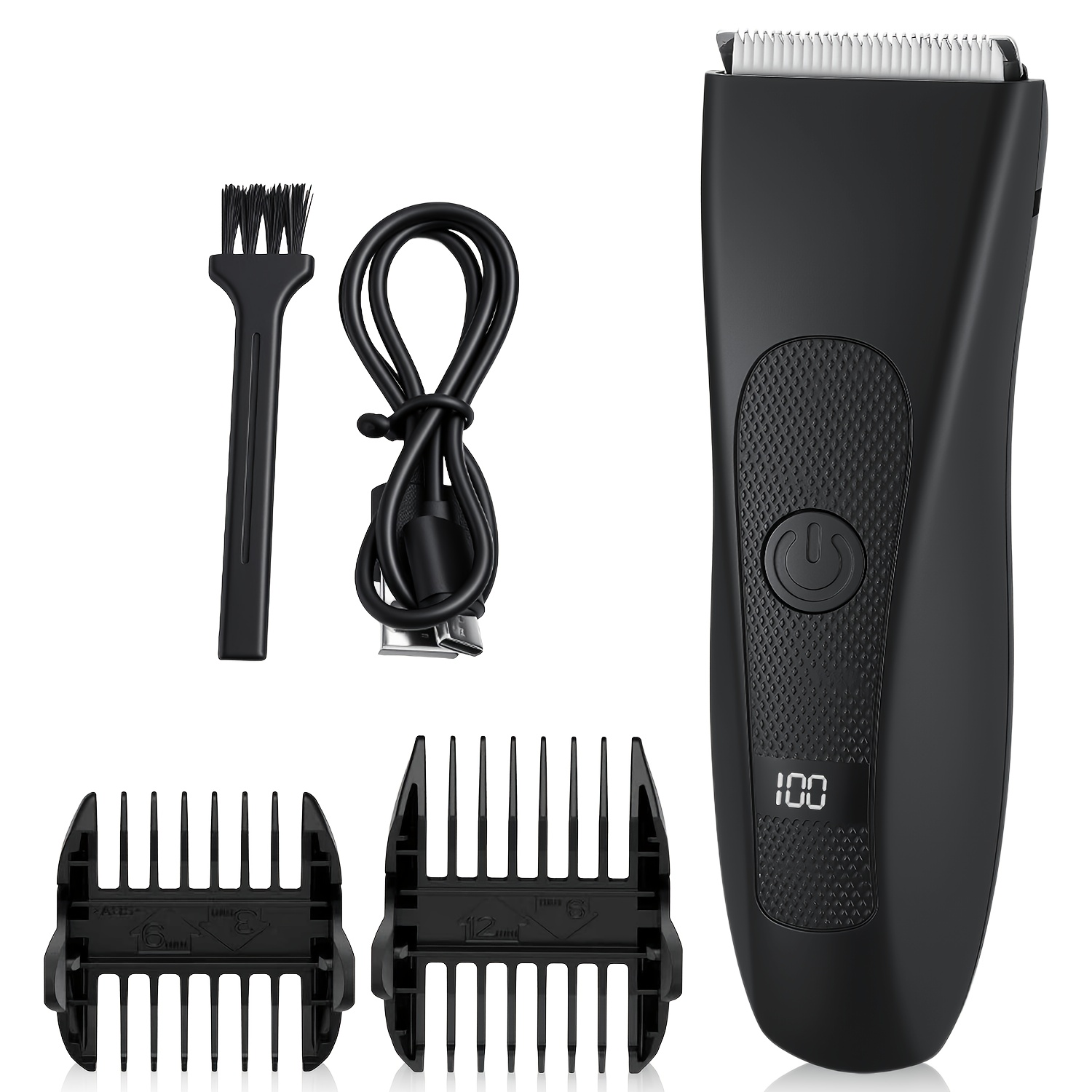 TEMU Men's Body Hair Trimmer-usb Rechargeable Private Shaving Scissors, Led Digital Display, Groin Body Hair Trimmer, Electric Shaver, With 2 Limit