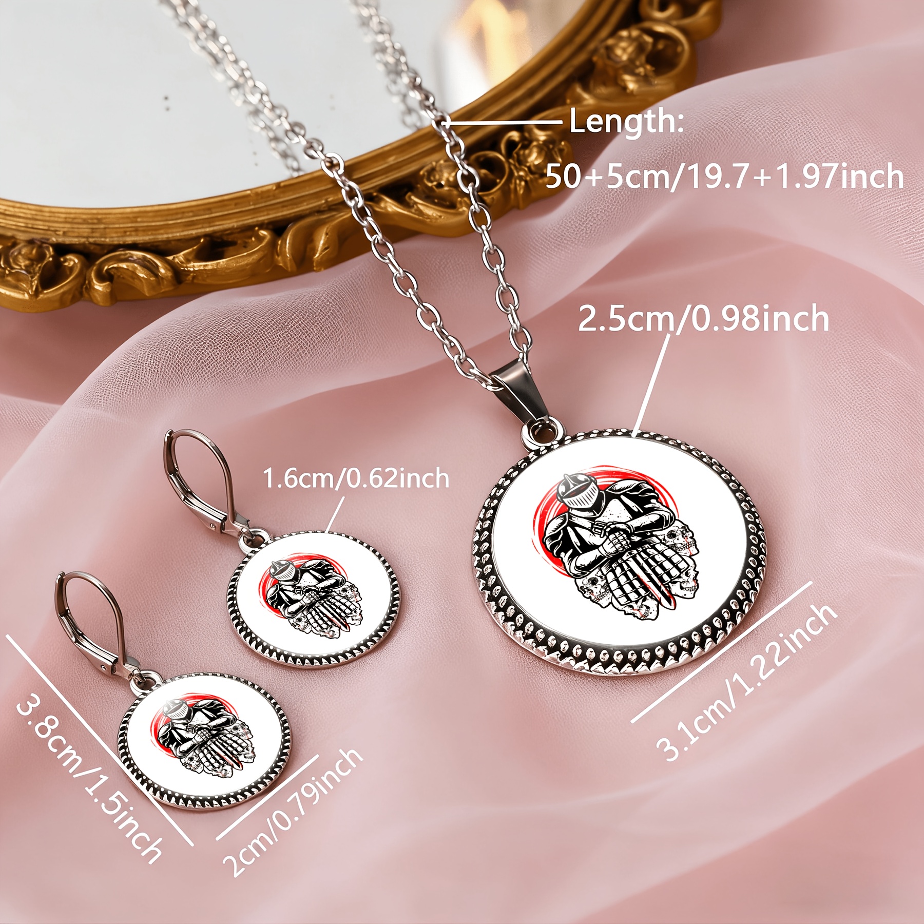 3pc Women's Round Glass Base Classic Necklace Earrings Set