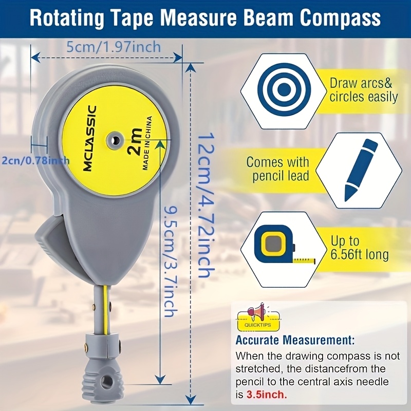 2m alloy woodworking scribing circle measuring tape with 10 pencil leads 2m 0 2cm precision marking compass for drawing   lines diy projects circle drawing compass functional woodworking gear   in china woodworking tools Product details 0