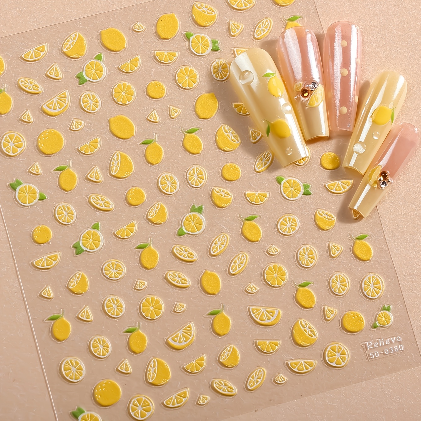 5d Fruit Nail Art Sticker Relief Lemon Self-adhesive Nail Decals For And Women Nails Manicure Decoration